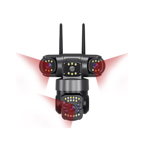 AIOOK V380 15MP HD Outdoor Three-Lens Security Camera with WiFi, Night Vision, Two-Way Intercom, PIR Motion Detection, and 10x Zoom